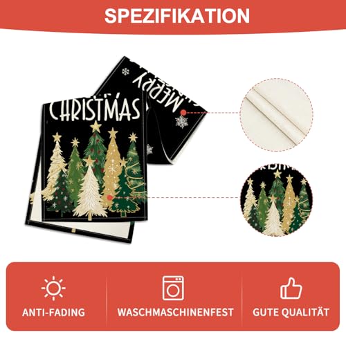 Xmas Trees Snowflakes Black Merry Christmas Table Runner