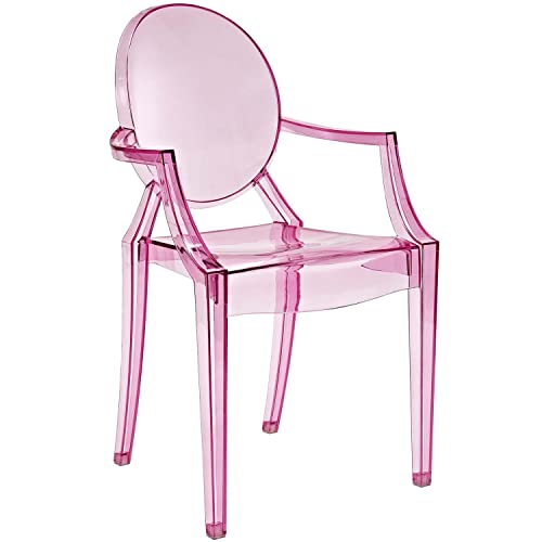 Casper Modern Acrylic Stacking Kitchen and Dining Room Arm Chair in Pink