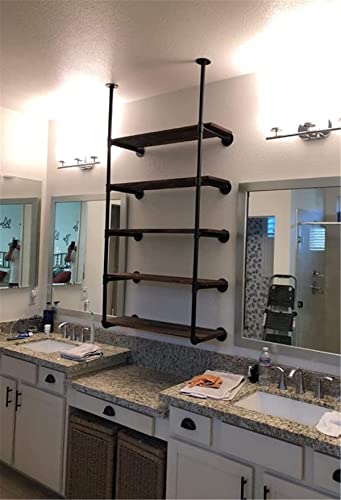 Industrial Wall Mount Iron Pipe Shelf Shelves Shelving Bracket Black Vintage Retro Ceiling Hung Shelf DIY Open Bookshelf Storage for offcie Room Kitchen (151 Count)