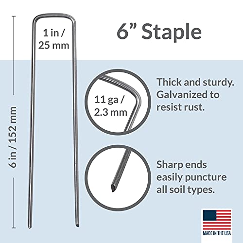 Garden Stakes 6 Inch 11 Gauge Galvanized Steel Landscape Staples (200 Count)