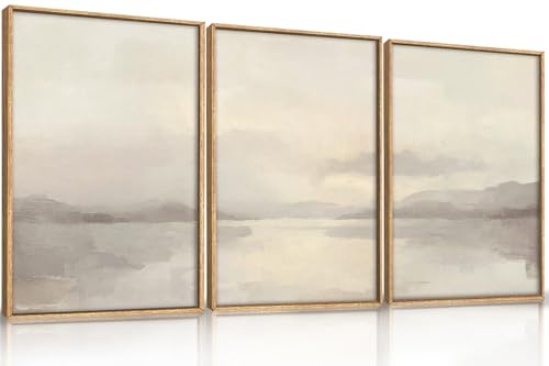 Large Abstract Neutral Beige Pastel Framed Canvas Wall Art