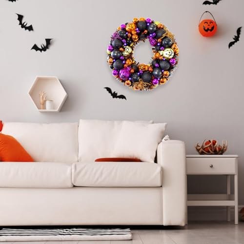 13.8 Inch Halloween Ball Wreath for Front Door with Lights