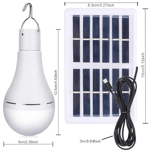 Solar Bulb Light Portable 300LM with Remote Control 4 Mode Led Lantern Indoor USB Charge Camping Light for Chicken Coop Lamp Hiking Fishing Tent Indoor Shed Emergency (2 Count)