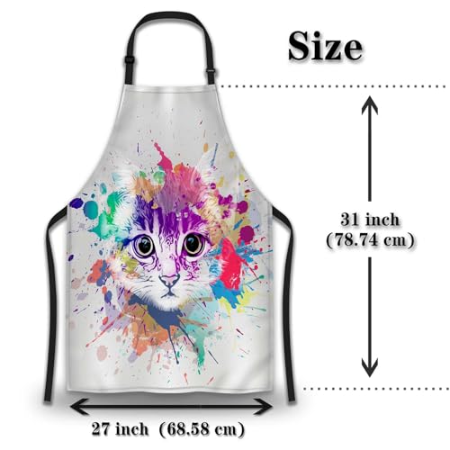 Housewife Apron for Women Abstract Colorful Cat Fun Aprons for Men for Kitchen Cooking Restaurant BBQ Painting Crafting Gardening 27”
