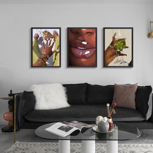 Wood Framed Fashion Black Woman Wall Art Set of 3 (3 Count)