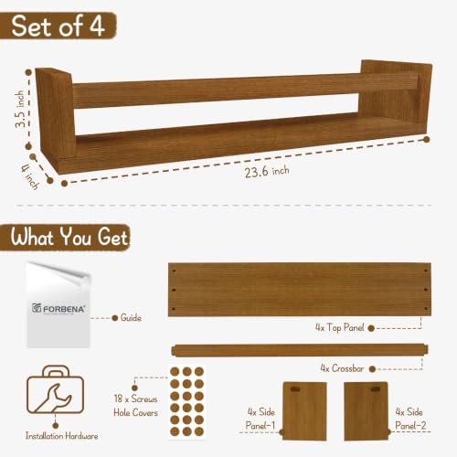 24 Inch Wooden Floating Nursery Book Shelves for Wall (4 Count)