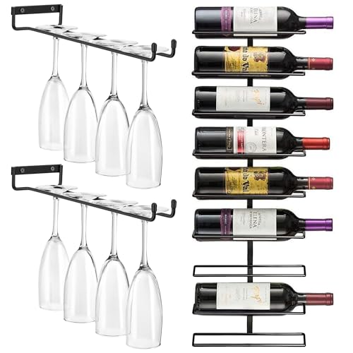 Wall Mount Wine Rack + Under Cabinet Wine Glass Holder Set (3 Count)