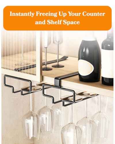 Wine Glass Holder 2PCS Stemware Rack Hanger Under Cabinet Wine Glass Rack Kitchen Hanging Storage Rack Organizer