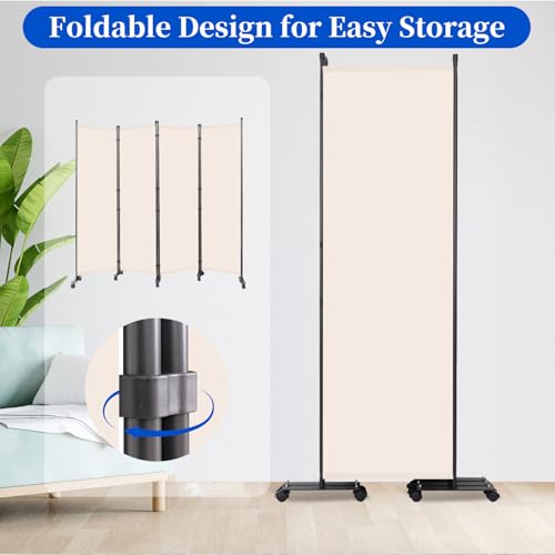 Room Divider 6FT 4 Panel Folding Wall Divider with Lockable Wheels (4 Count)