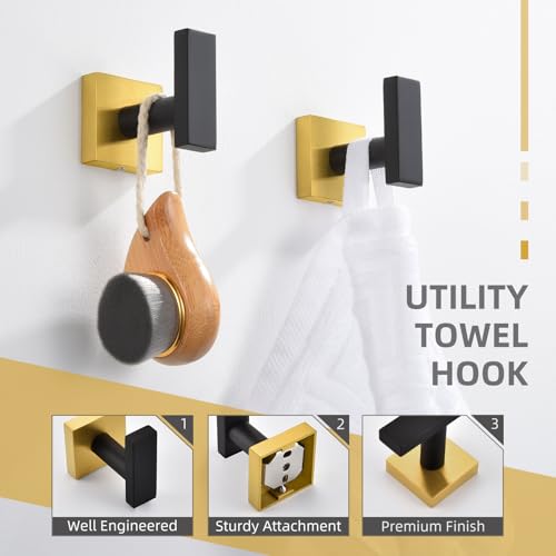 Bathroom Towel Hook Black & Gold (2 Count)
