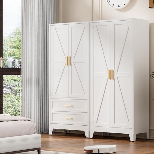 71'' Farmhouse Metal Wardrobe Cabinet with Hanging Rod