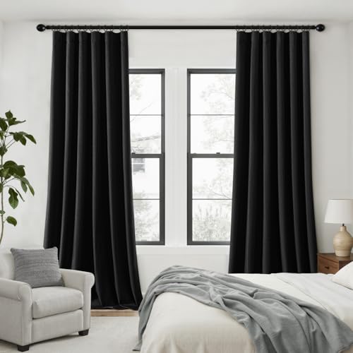 100% Blackout Back Tab Pleat Linen Curtains 50" Wx120 L