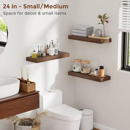24 Inch Floating Shelves for Wall Walnut Shelves Set of 2 (2 Count)
