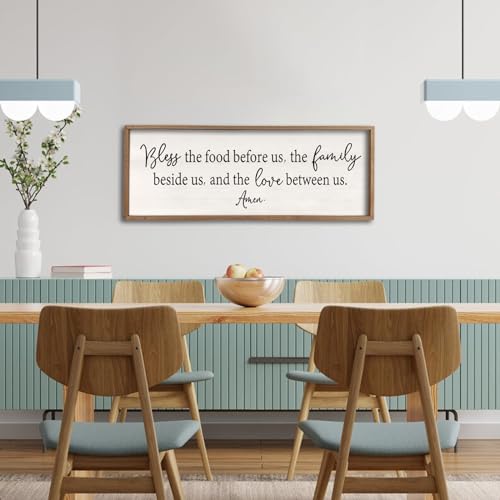 Dining Room Sign Wall Decor Bless the Food Before Us 40"X15" Wood White