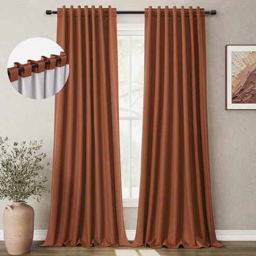 100% Blackout Linen Curtains for Bedroom 120 inches Long