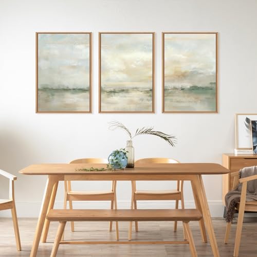 Large Abstract Green Gray Pastel Framed Canvas Wall Art