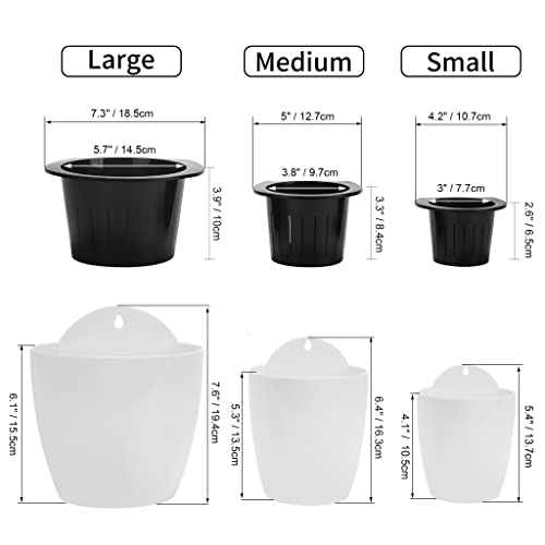 3 Pack Self Watering Wall Hanging Planter Pots Vertical Garden Window Hang Mount Indoor Outdoor Plant Flower Basket for Kitchen Herbs Balcony Railing Shelf Fence Bedroom Trellis Decor Modern White Box (3 Count)