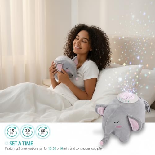 Baby Elephant Soother Toy with Starry Night Light Projector