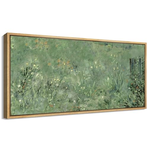 Extra Large Framed Canvas Print Wall Art Meadow's Embrace Impressionist Wildflower Antique Retro Fine Art Illustrations Decorative Colorful for Bedroom