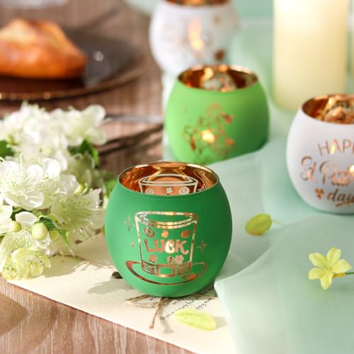 St. Patrick's Day Candle Holders 6PCS St Patricks Day Shamrocks Decorations for Table Centerpiece (6 Count)