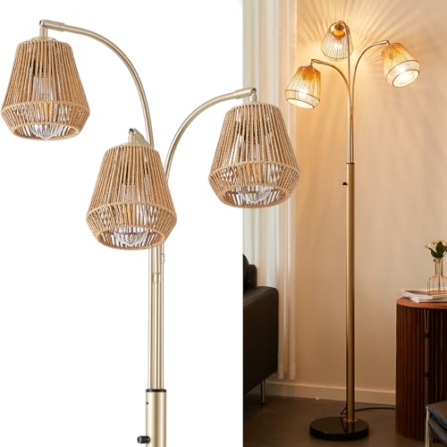 Gold Rattan Floor Lamp for Living Room (3 Count)