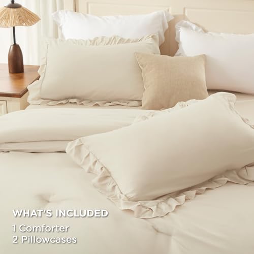 Beige Ruffle Comforter Set King
