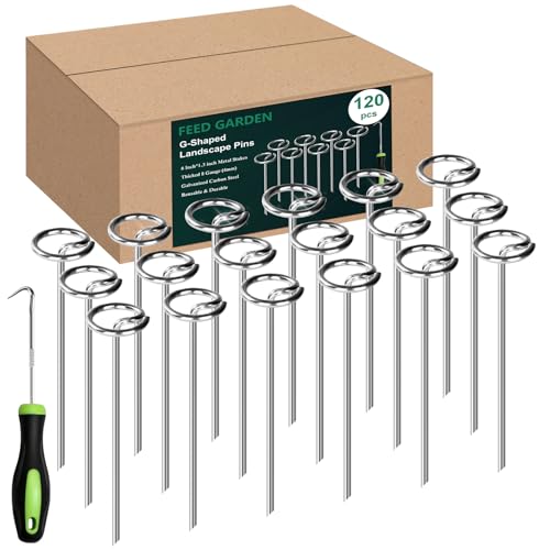Heavy Duty Landscape Fabric Pins 8 Gauge 120 Pack with Pick Hook (120 Count)