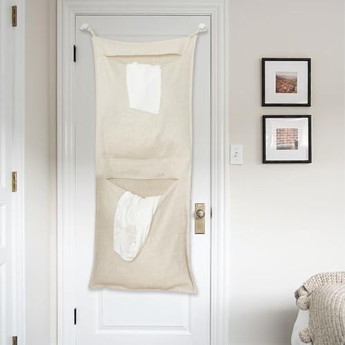 100% Linen Hanging Laundry Bag with 2 Compartments (6.3493 Ounce)