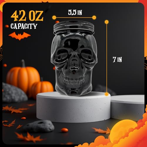 Set of 2 Skull Mason Jar Glasses with Lids (4 Count)