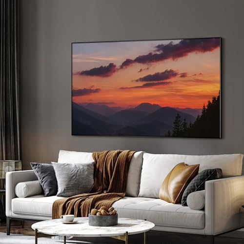 30"x60" Extra Large Framed Wall Art Scenic Sunset Over Mountain Range with Glowing Sky for Home Living Room Bedroom Decor