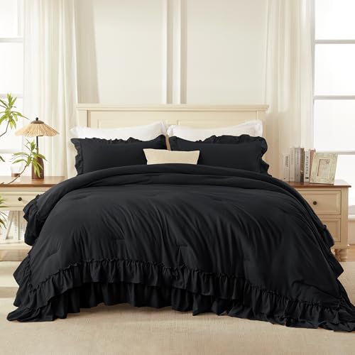 Black Ruffle Comforter Set Queen Size