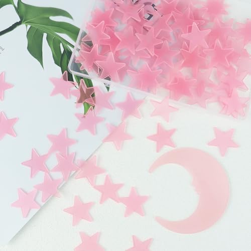 100 Stars and 1 Moon Glow in The Dark Luminous Fluorescent 3D Plastic Glow Stars Moon for Ceiling (101 Count)