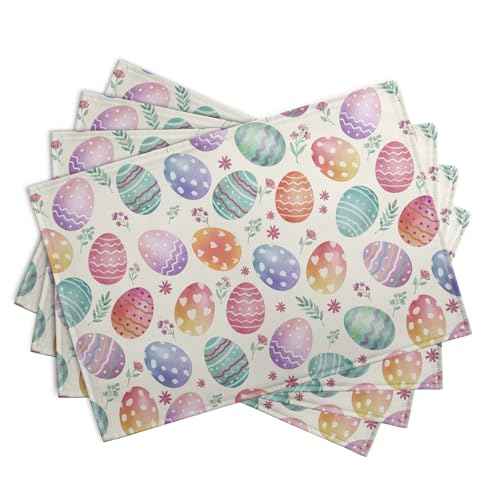 Easter Placemats Set of 4 Watercolor Colorful Eggs Floral Table Mats 12x18 Inch Spring Washable Heat Resistant Linen Fabric Place Mat for Indoor Outdoor Kitchen Dining Home (4 Count)