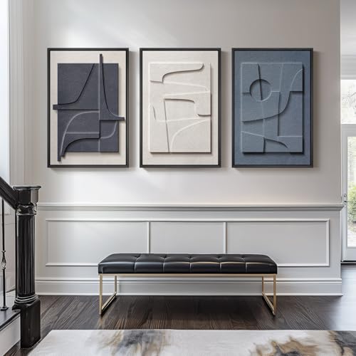Large Framed Blue Abstract Wall Art for Living Room (3 Count)