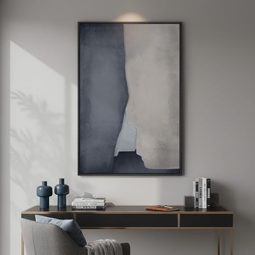 Large Framed Blue Gray Modern Abstract Wall Art