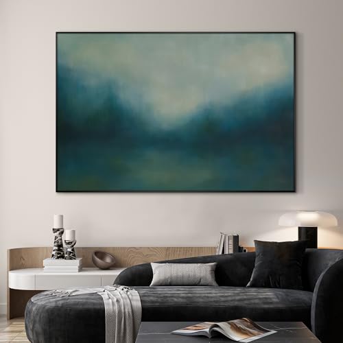 46"x72" Extra Large Framed Wall Art Misty Blue Landscape Abstract Ocean and Sky Illustration for Home Living Room Bedroom Decor