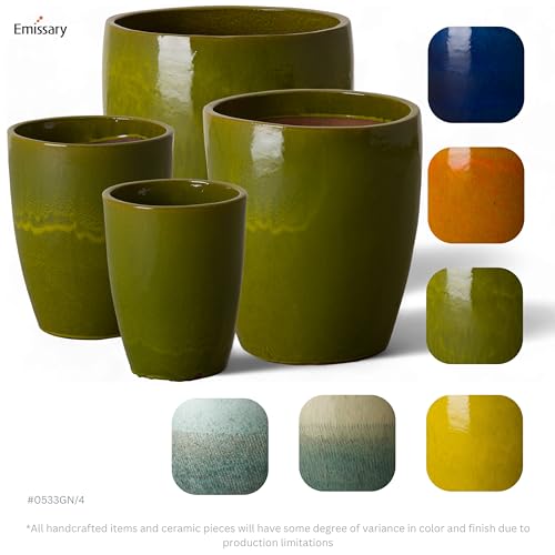 Emissary Bullet 9.5 in. Green Ceramic Round Planter