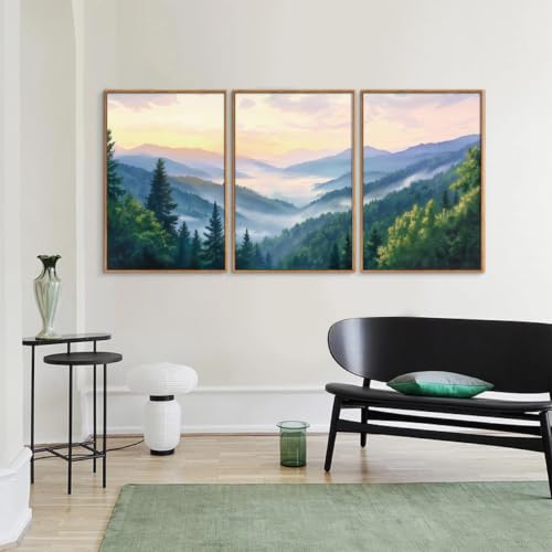 Boho Smoky Mountain Framed Canvas Wall Art Set