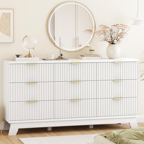 Fluted Dresser for Bedroom with 9 Drawers