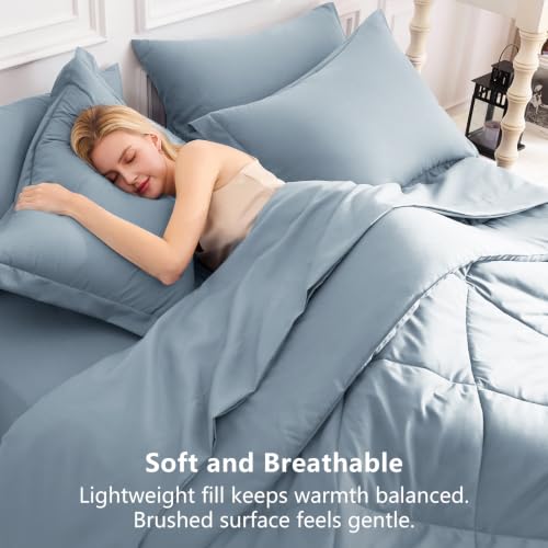 King Comforter Set 102"x90" Dusty Blue