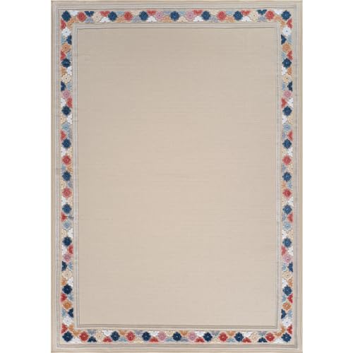 Outdoor Rug 5x7 Modern Bordered Area Rugs for Indoor and Outdoor Patio Easy to Clean Non Shedding Living Room Porch Garden Washable Outside Carpet
