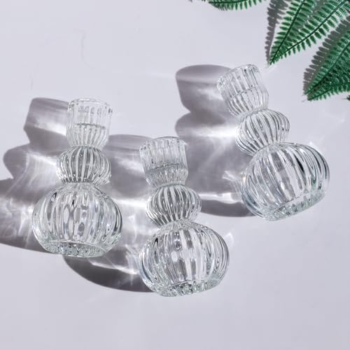 Clear Ribbed Candlestick Holders 4.3" H Set of 6 for Wedding Table