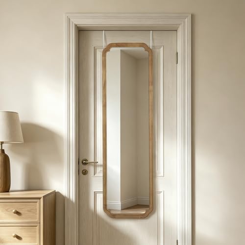48" x 14" Full Length Door Mirror with Rustic Rounded Corner Wood Frame