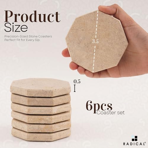 Marble Coasters Set of 6 Travertine Drink Coasters for Table Decor