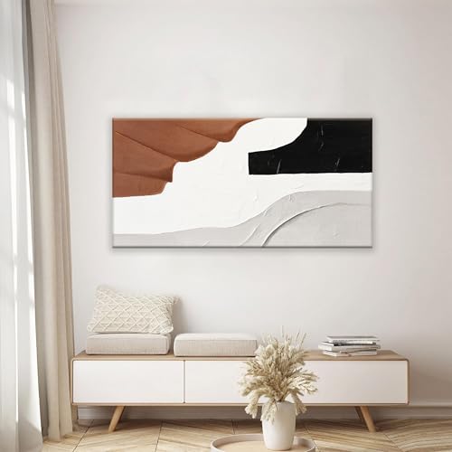 Abstract Wall Art Brown Color Block Art Prints Black And White Geometric Color Block Canvas Art Wall Decor Painting Modern Artwork Decorations For Living Room Bedroom Kitchen 24 x 48 In