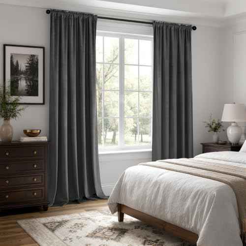 Grey Blackout Velvet Curtains Drapes 96 Inch Long 52"x96" Bedroom (2 Count)