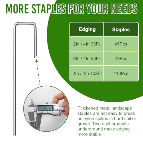 4 Inch Tall 33FT Landscape Edging with 45Pcs Metal Spikes