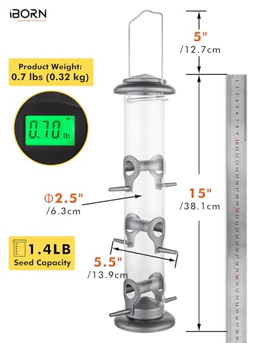 Metal Bird Feeder Hanging Wild Bird Seed Feeder for Mix Seed Blends Heavy Duty All Metal Silver Finish