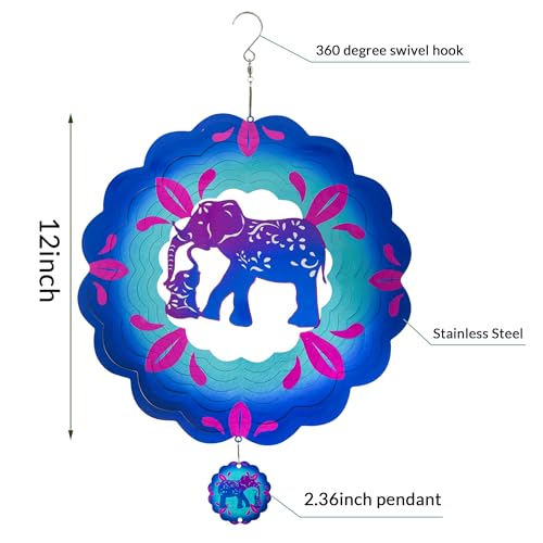 12 inch Elephant 3D Stainless Steel Wind Spinners