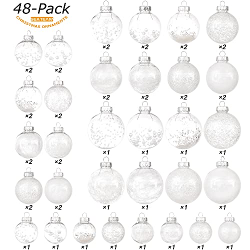 48 Pack Assorted Clear Christmas Ball Ornaments (48 Count)